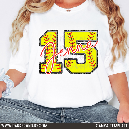 Custom Softball Numbers  Name Top — design example 1