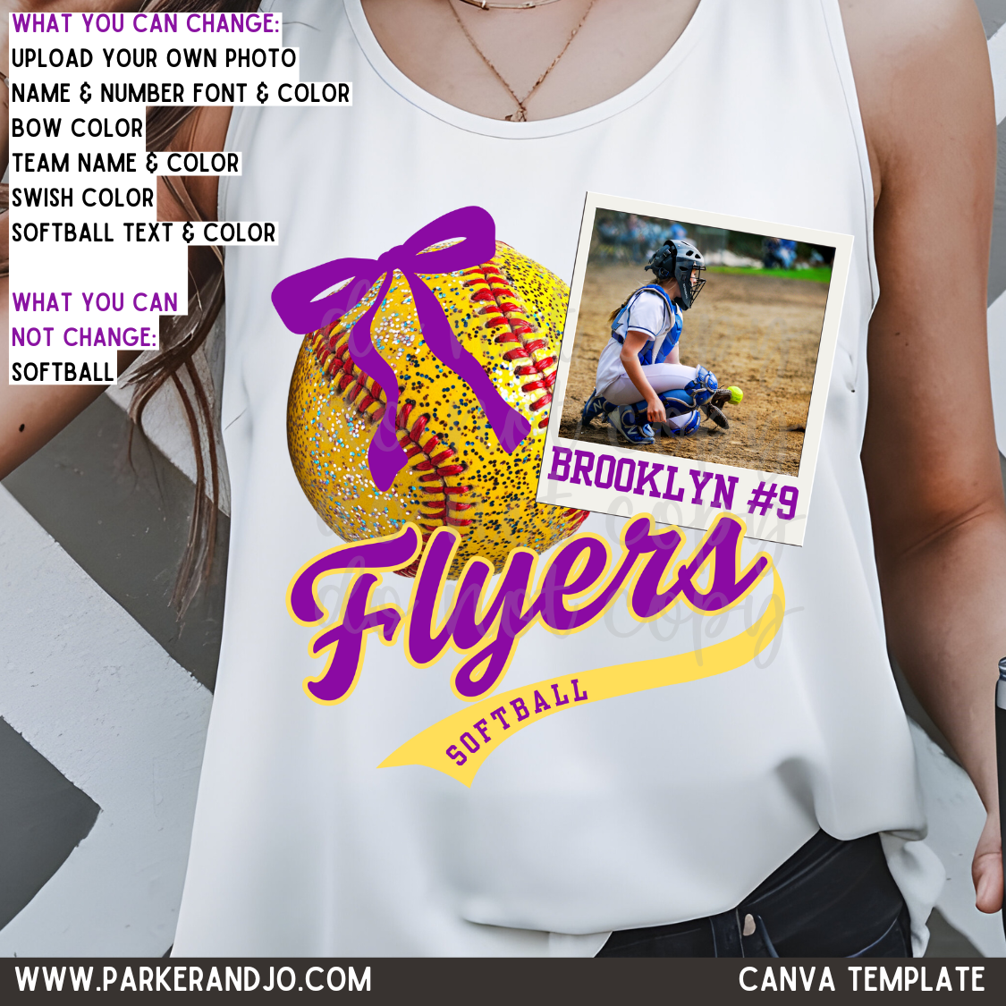 Custom Softball Polaroideditable Top mockup showing the pictured apparel design.