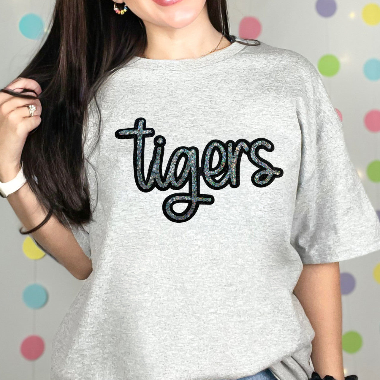 Tigers Mascot Real Sequin Patch Top