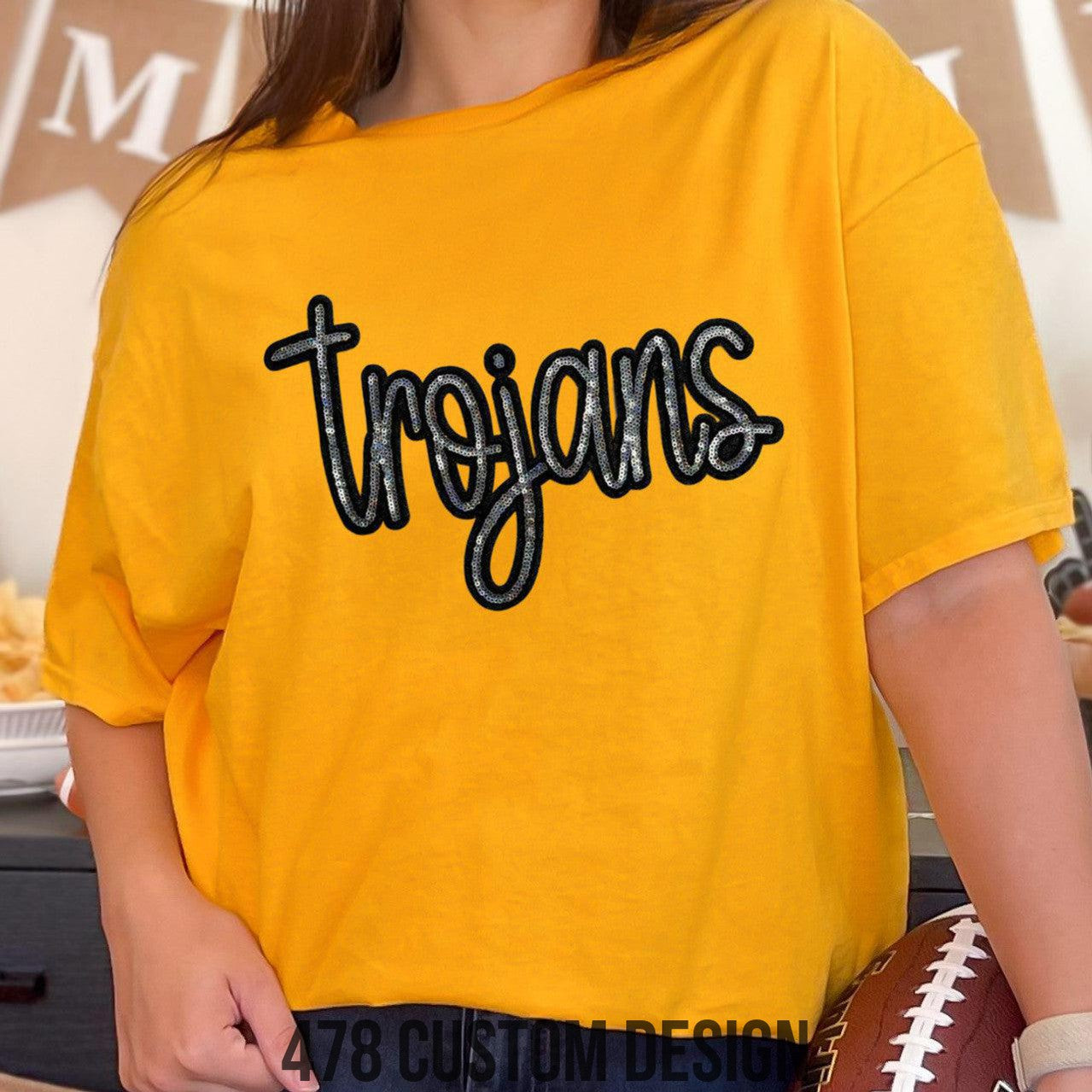 Trojans Mascot Real Sequin Patch Top