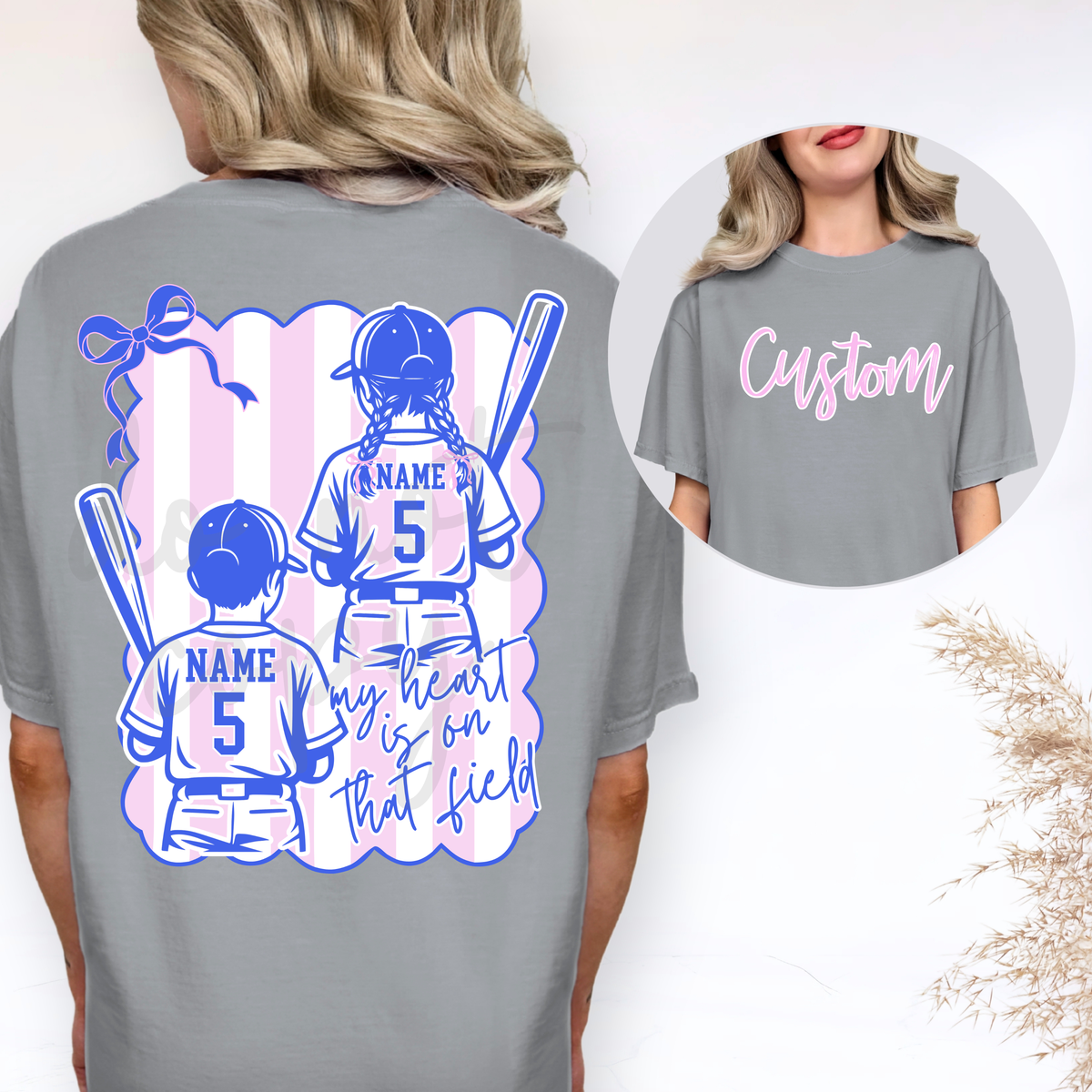Custom Coquette Baseball or Softball Player Top — Front & Back — design example 3