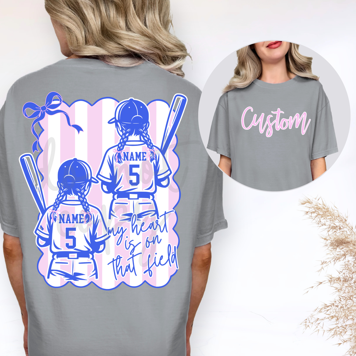 Custom Coquette Baseball or Softball Player Top — Front & Back — design example 4