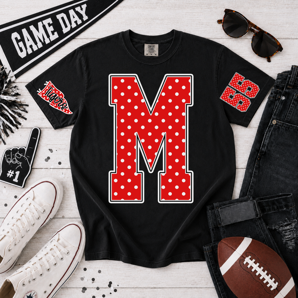 Custom Polka Dot Varsity Monogram Top — design example 1