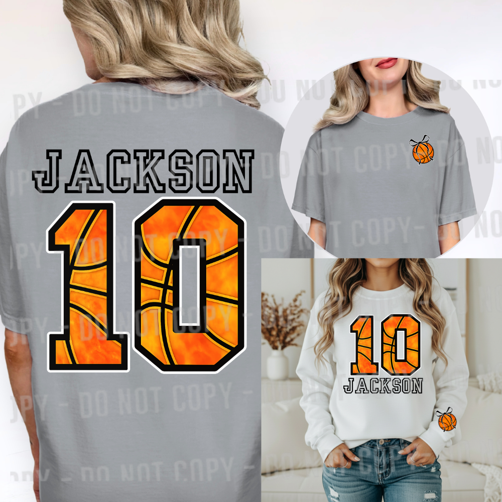 Custom Basketball Name & Number Outline Top — Front & Back — design example 1