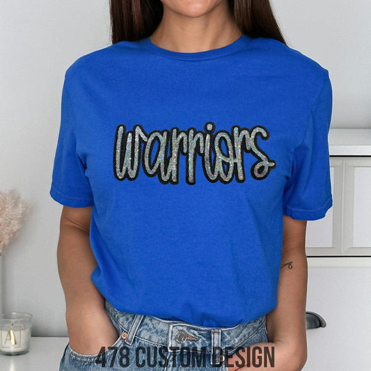 Warriors Mascot Real Sequin Patch Top