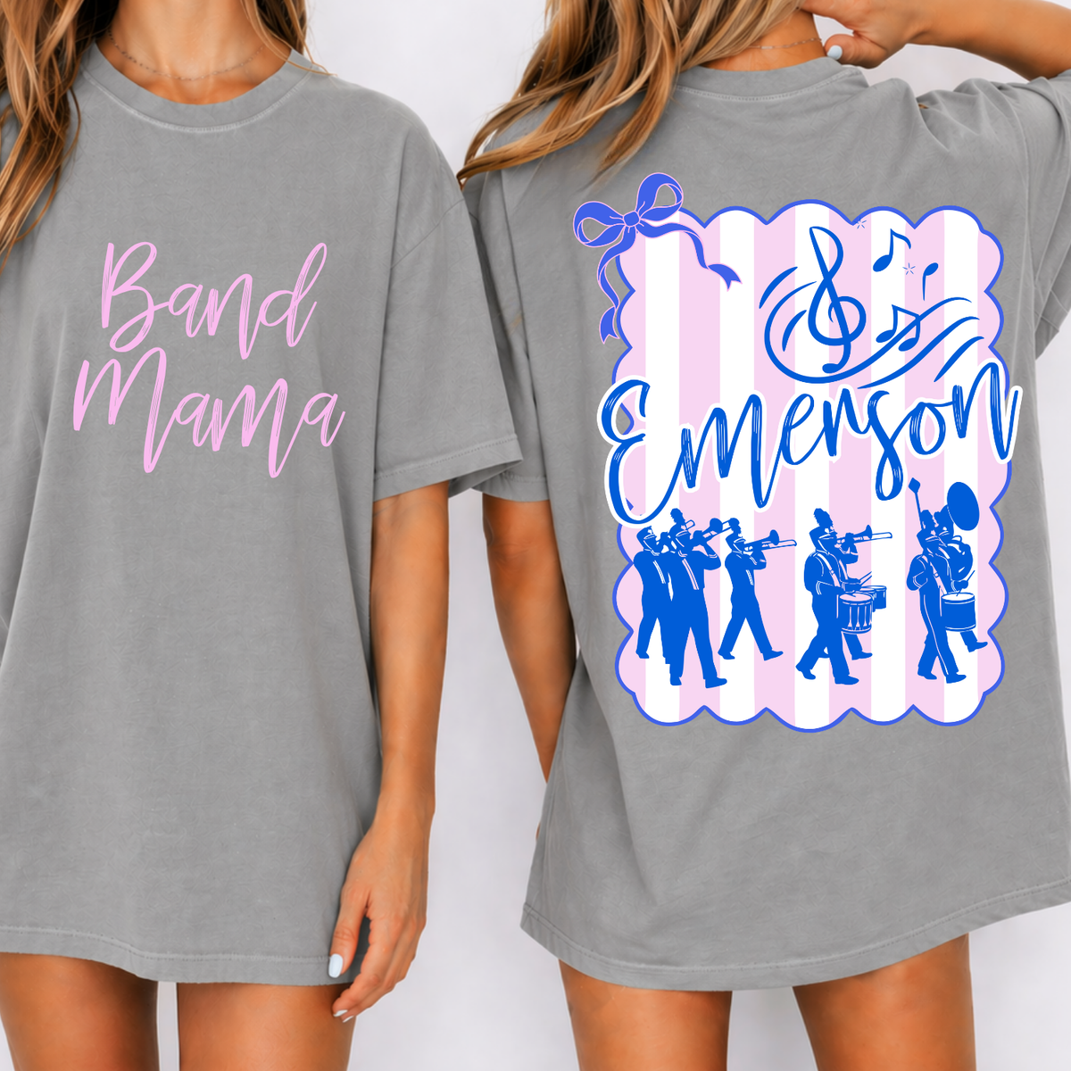 Custom Coquette Bow Stripes Band Top — design example 1