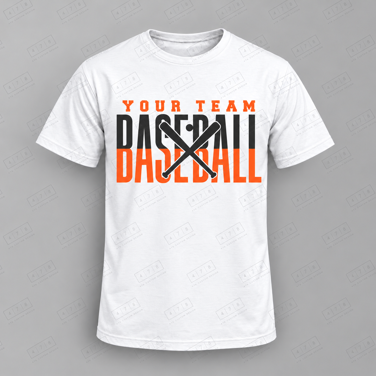 Custom Split Color Crossed Bats Baseball Top mockup with 478 Custom Design watermark
