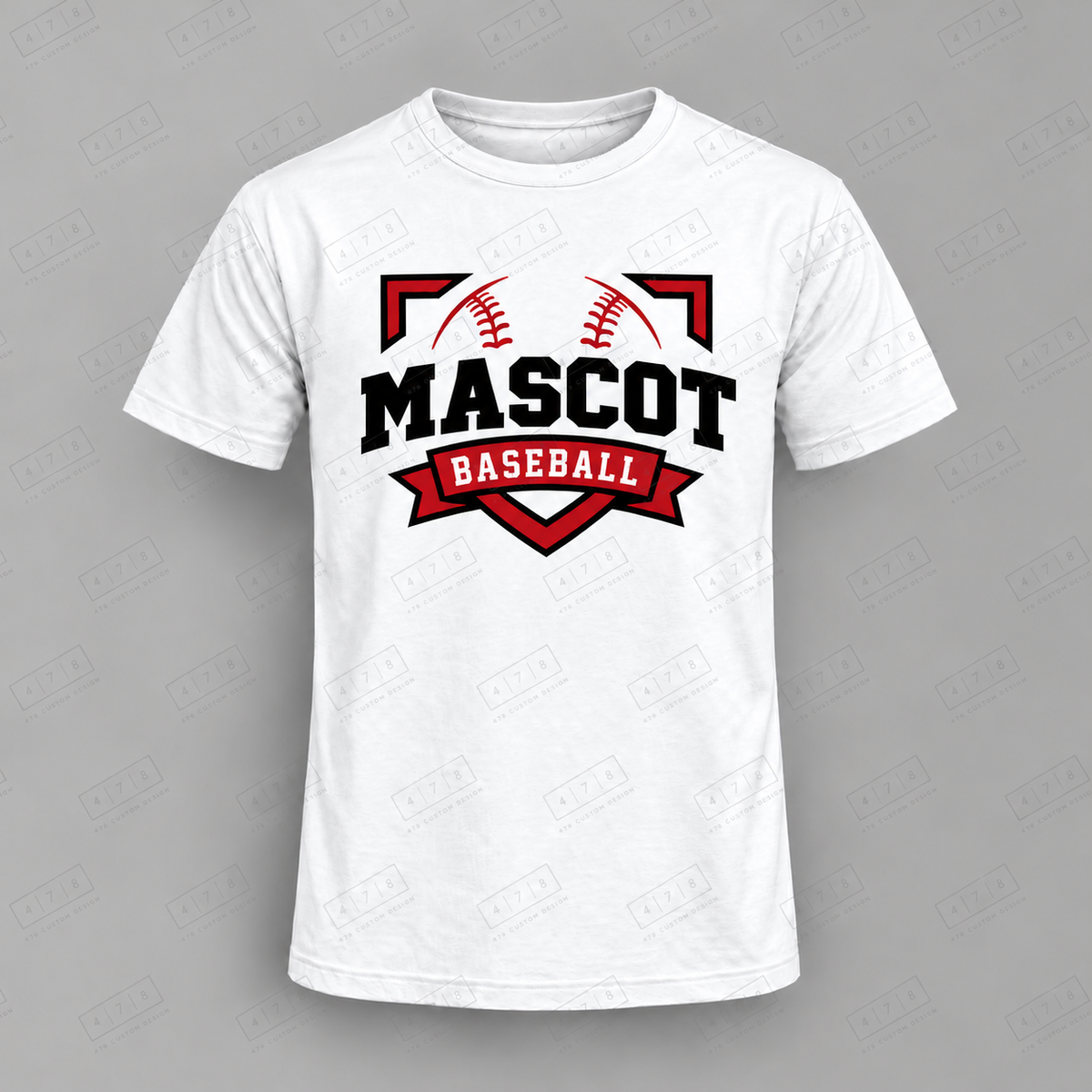 Custom Baseball Shield Ribbon Mascot Top with approved chest print size and 478 Custom Design watermark