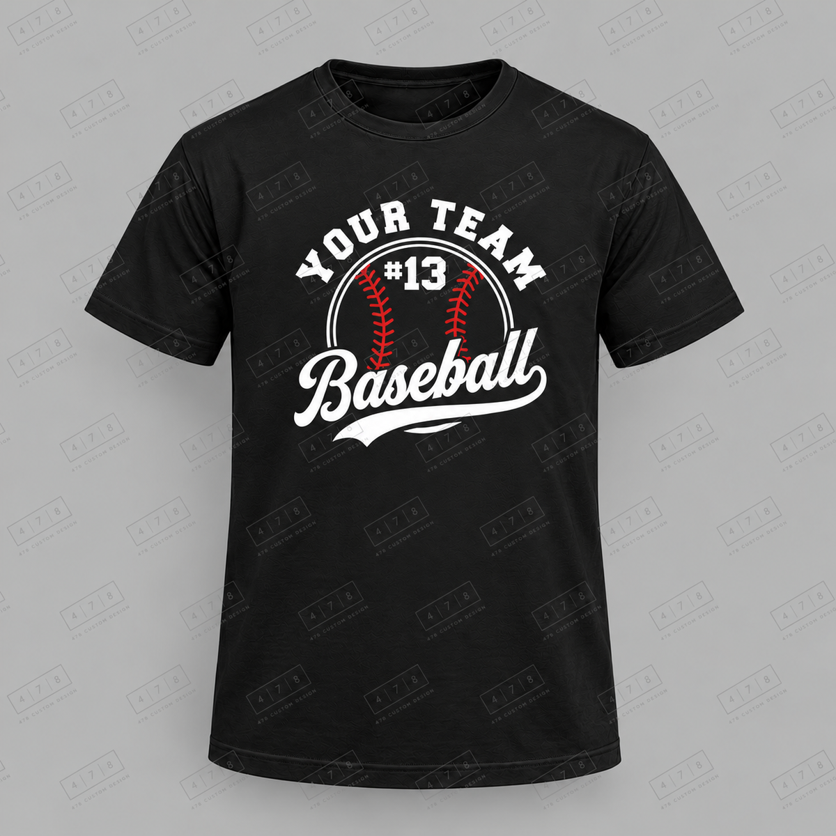 Custom Circular Team Script Baseball Top mockup with 478 Custom Design watermark
