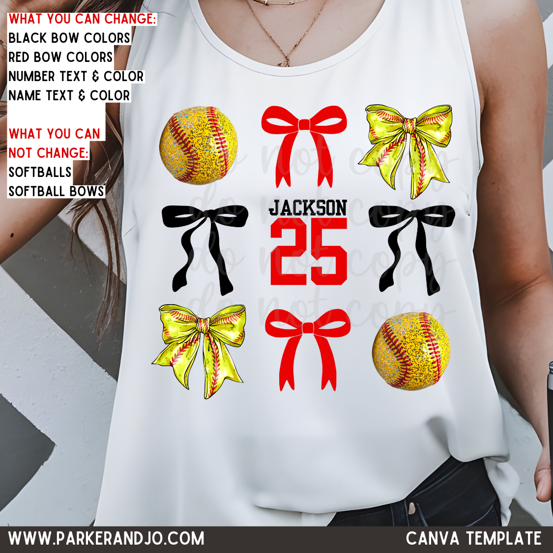 Custom Softball And Bows Top mockup showing the pictured apparel design.