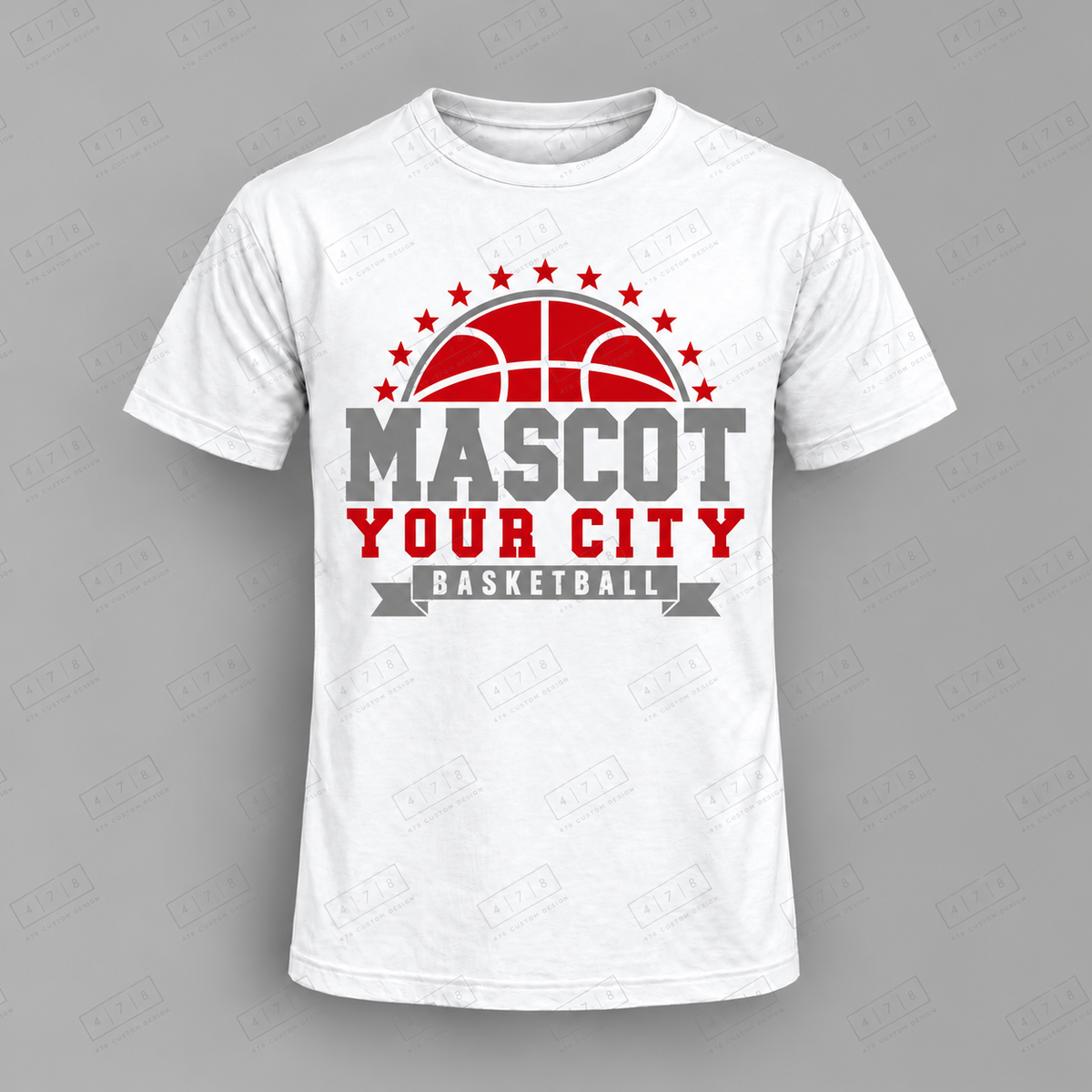 Custom Star Ribbon Basketball Top white shirt mockup with 478 Custom Design watermark