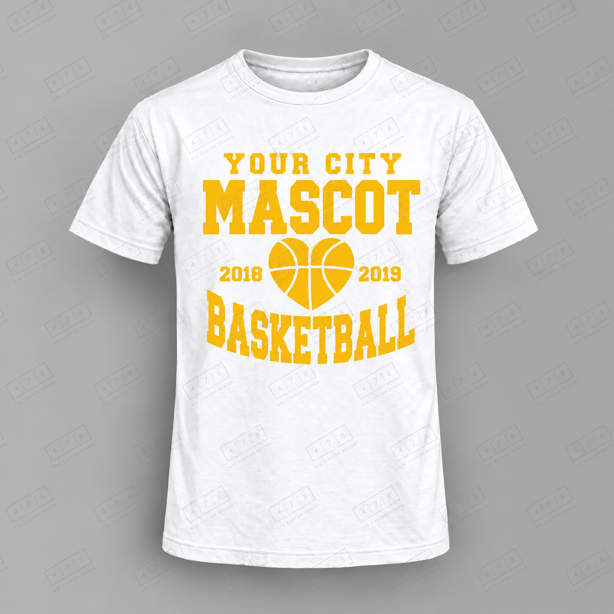 Custom Heart Ball Year Basketball Top white shirt mockup with 478 Custom Design watermark