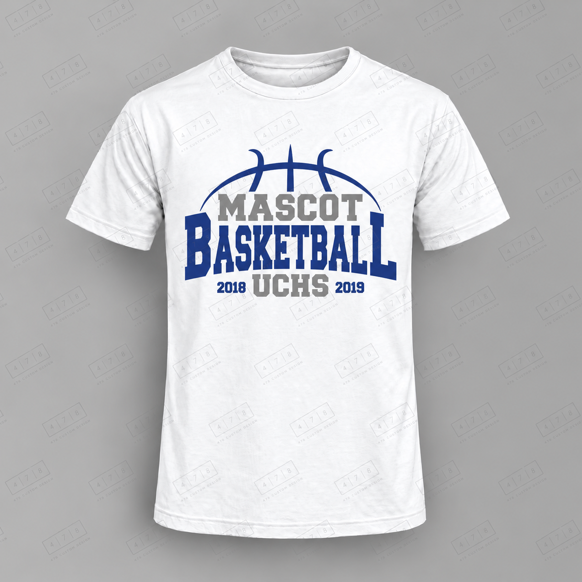 Custom Court Arch Year Basketball Top white shirt mockup with 478 Custom Design watermark