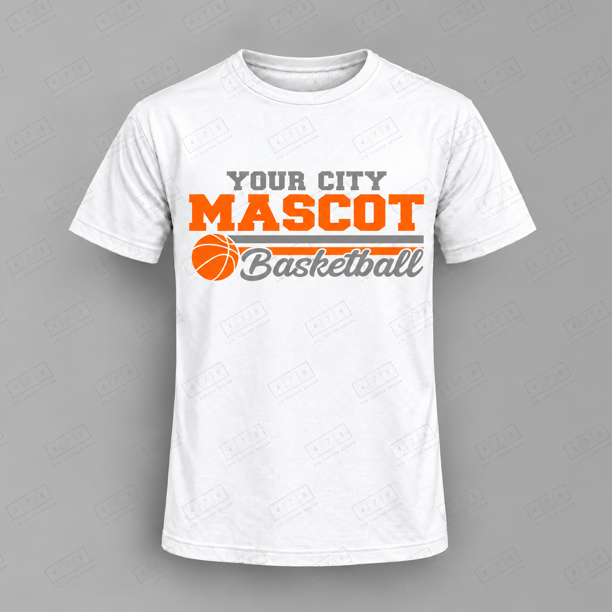 Custom Side Ball Script Basketball Top white shirt mockup with 478 Custom Design watermark