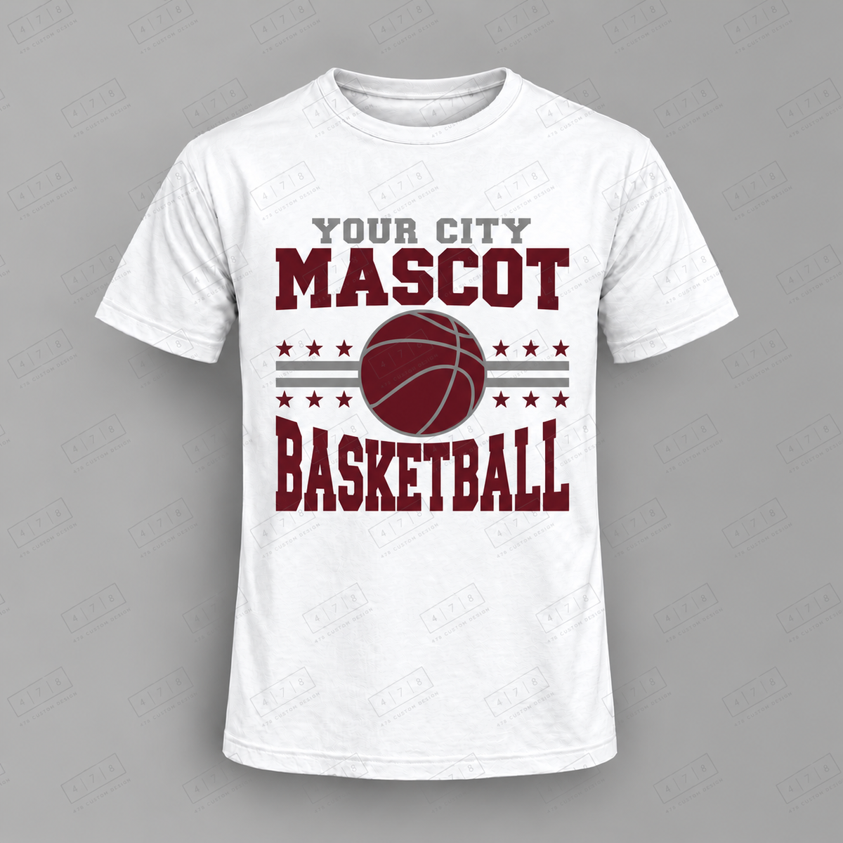 Custom Ball Stars Stripes Basketball Top white shirt mockup with 478 Custom Design watermark