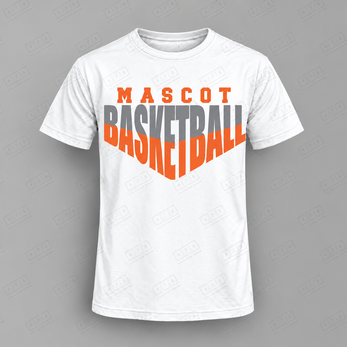 Custom Split V Lettering Basketball Top white shirt mockup with 478 Custom Design watermark