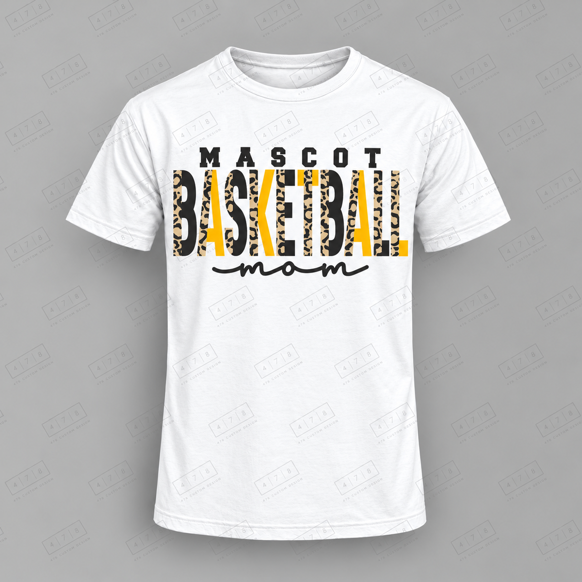 Custom Leopard Basketball Mom Basketball Top white shirt mockup with 478 Custom Design watermark