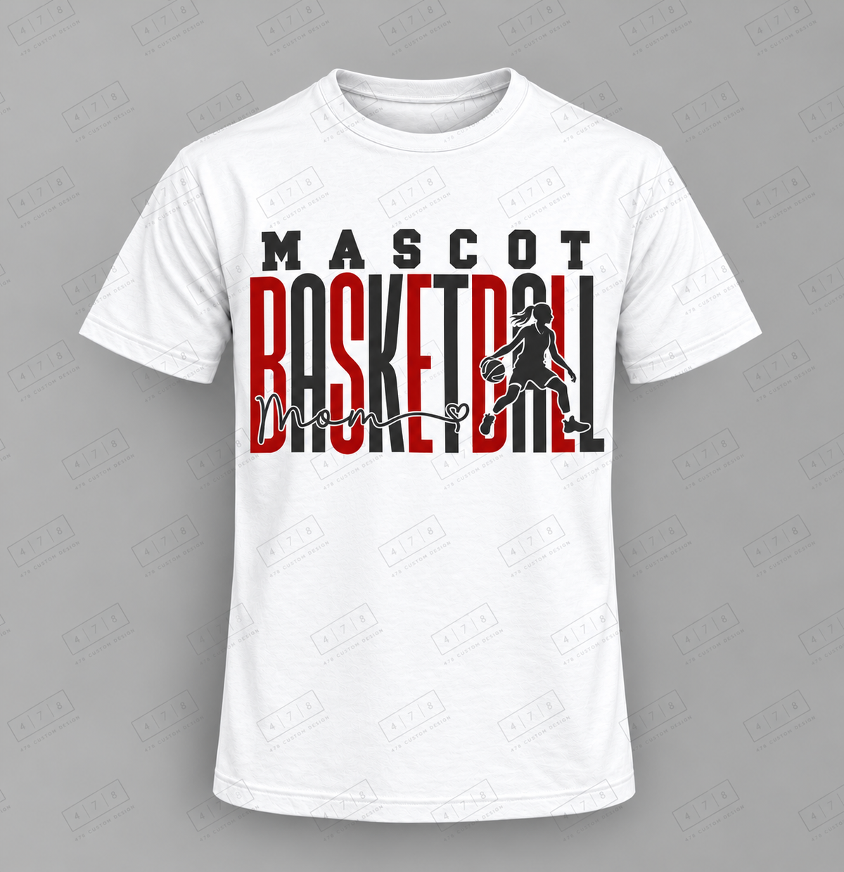 Custom Player Heart Mom Basketball Top white shirt mockup with 478 Custom Design watermark
