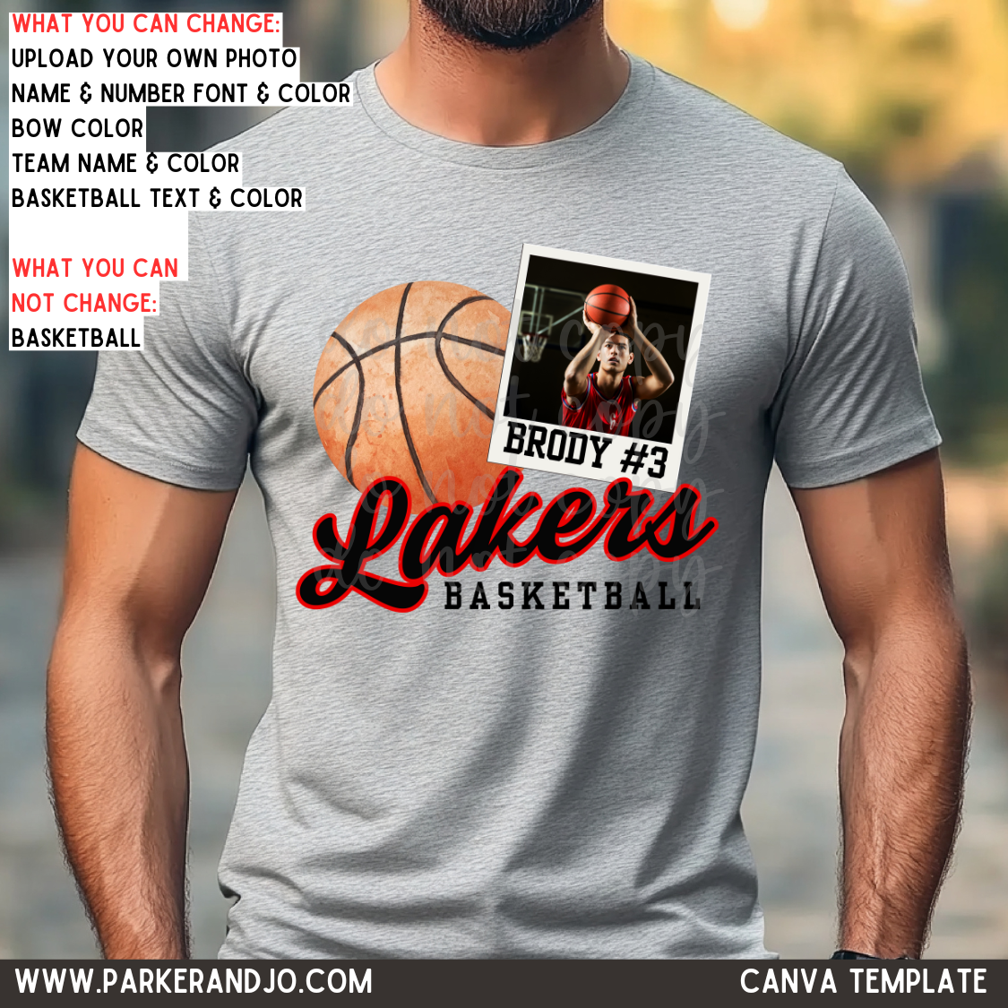 Custom Basketball Polaroid Top mockup showing the pictured apparel design.