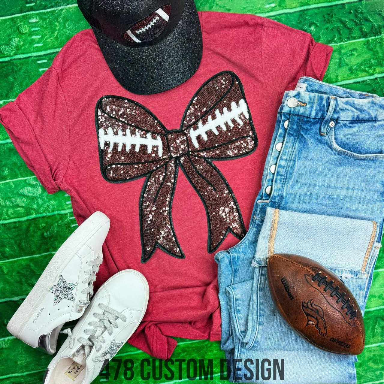 Football Bow Sequin Patch Top