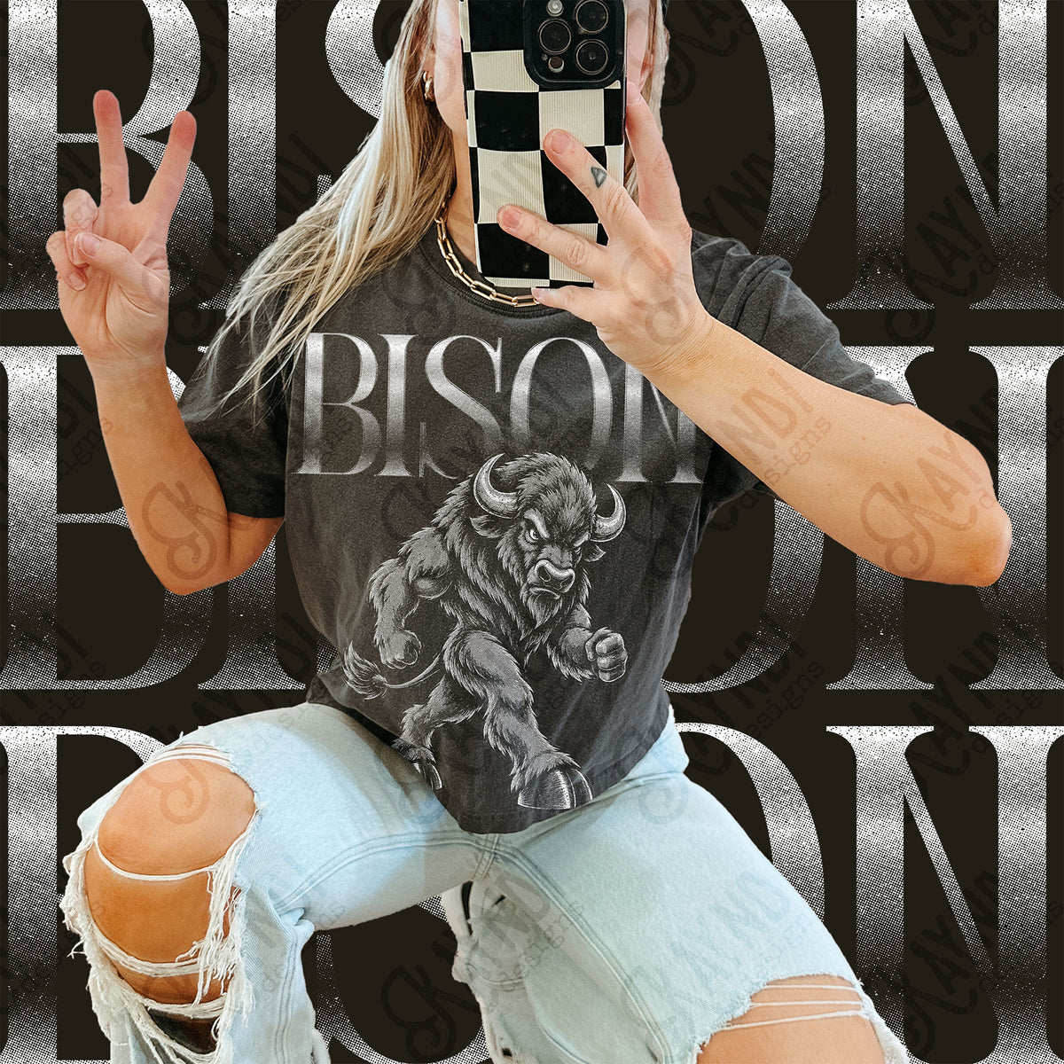 Halftone Bison Top design mockup
