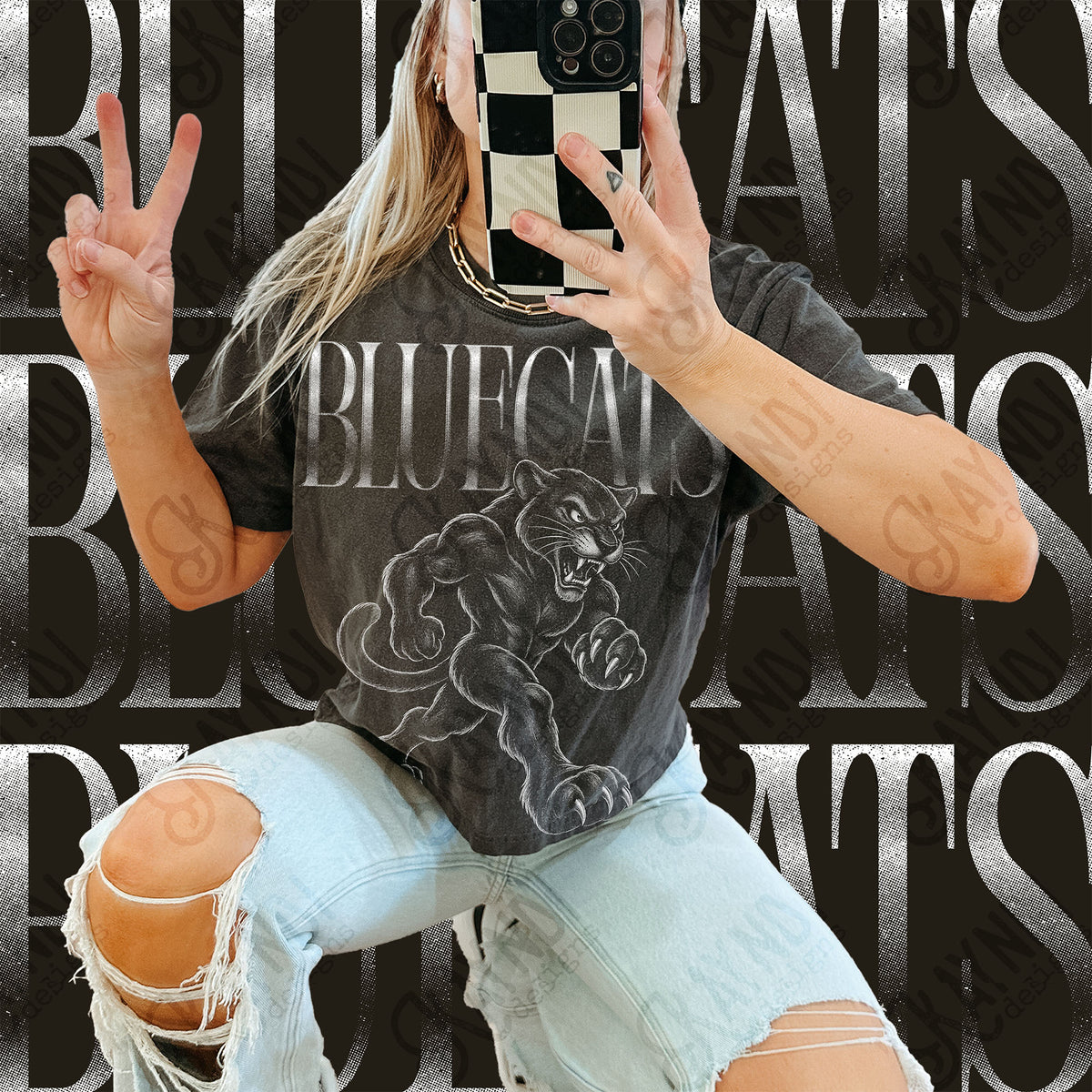 Halftone Bluecats Top design mockup