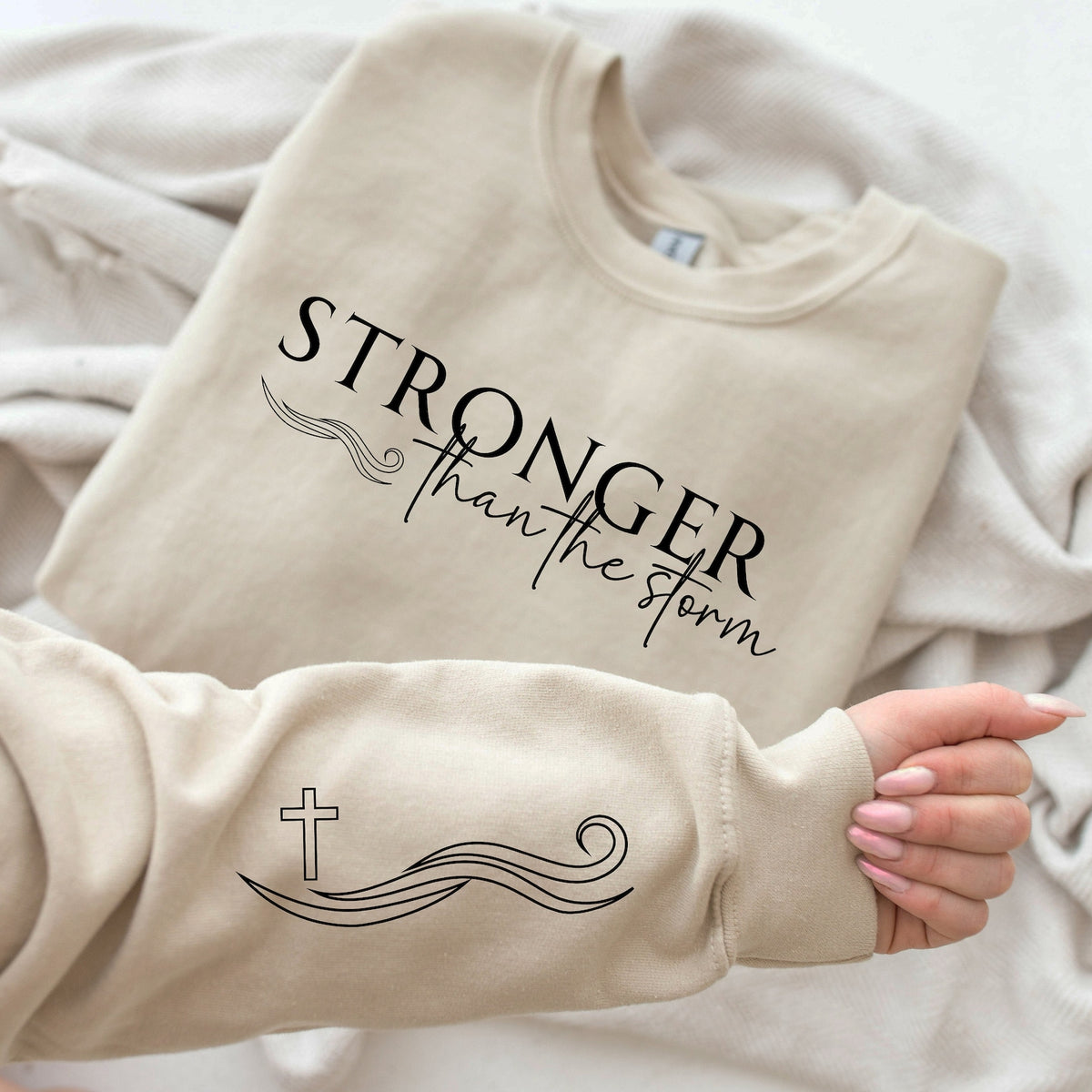 Stronger Than the Storm garment mockup