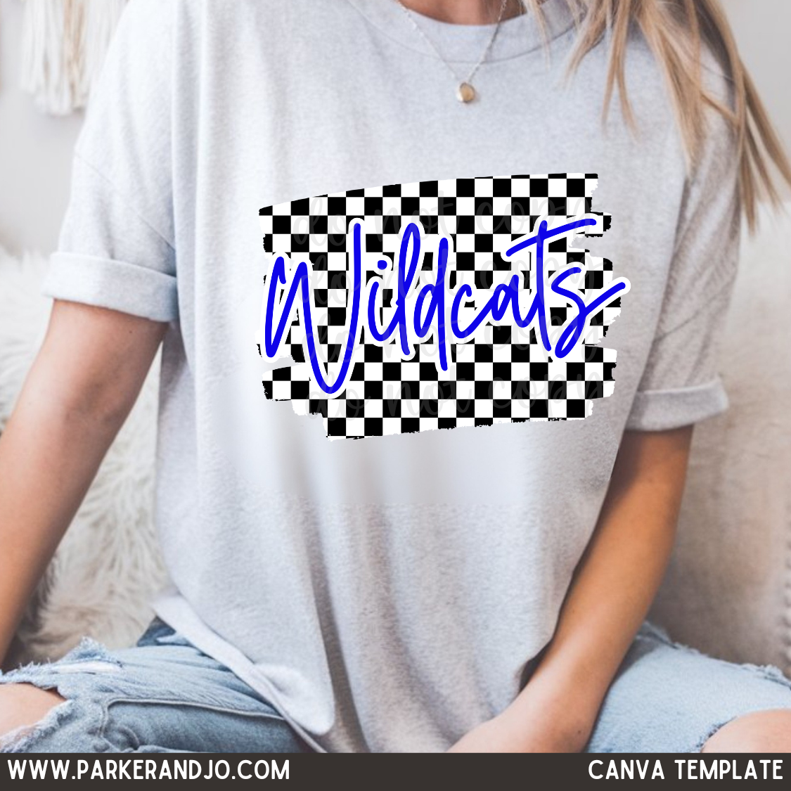 Custom Script Checkered Mascot Top — design example 1