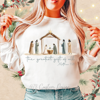 The Greatest Gift of All Neutral Nativity Top apparel mockup
