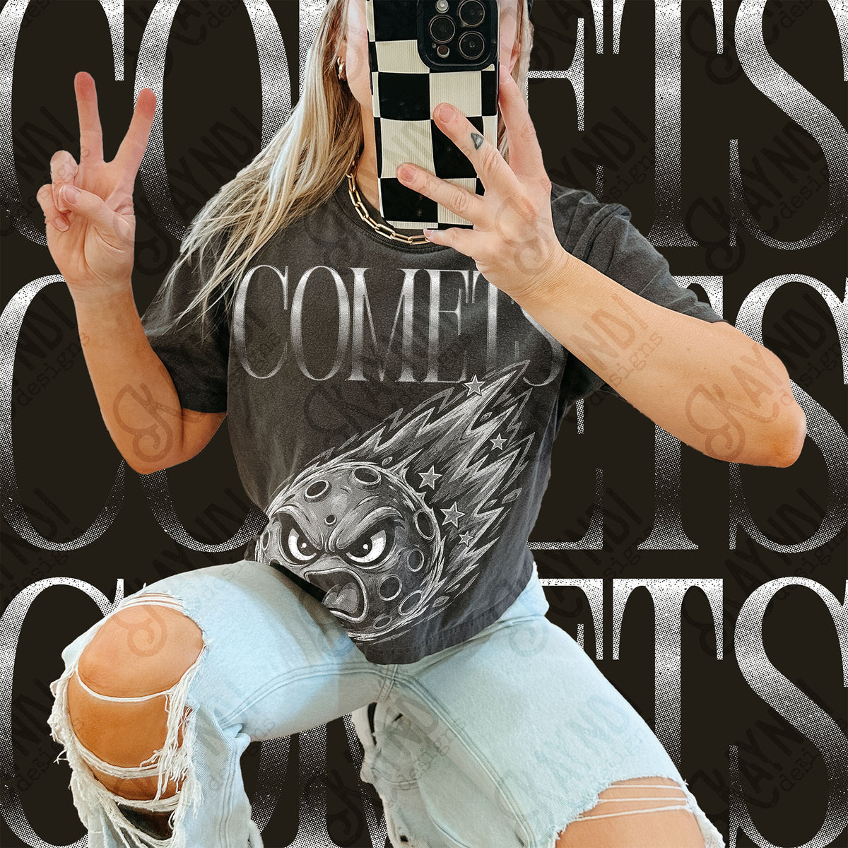 Halftone Comets Top design mockup