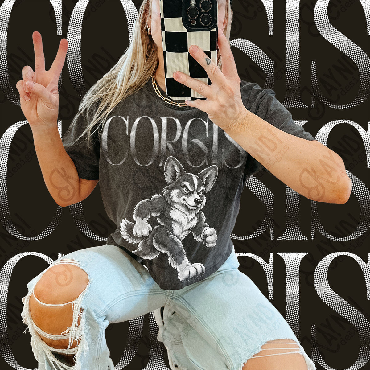Halftone Corgis Top design mockup