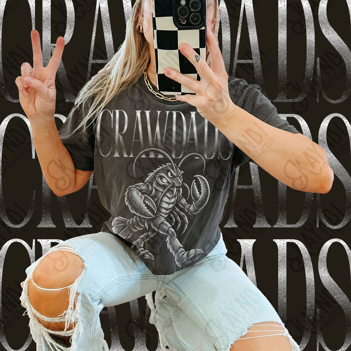 Halftone Crawdads Top design mockup