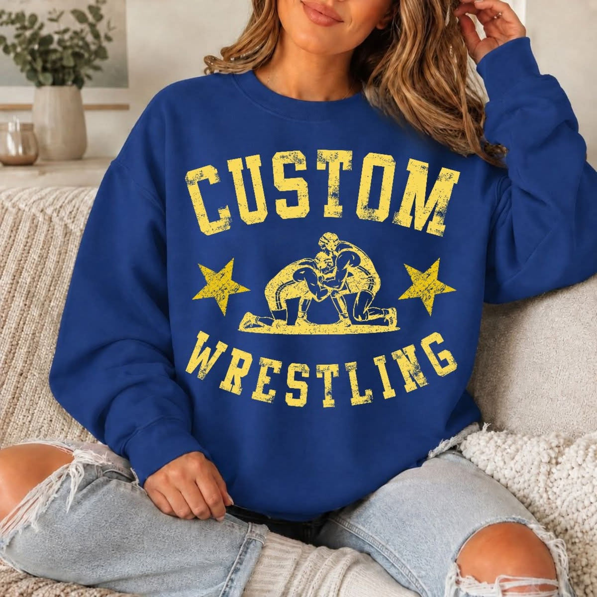 Custom Distressed Wrestling Stars Top design example