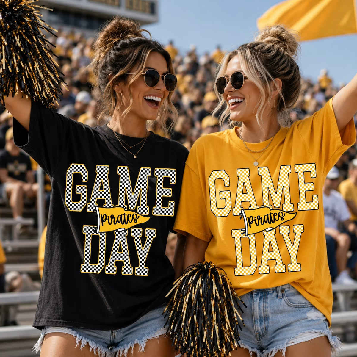 Custom checkered Game Day lettering and team pennant shirt mockup