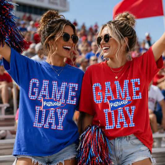 Custom gingham Game Day lettering and team pennant shirt mockup