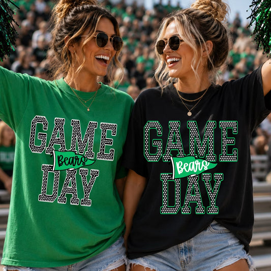 Custom polka-dot Game Day lettering and team pennant shirt mockup