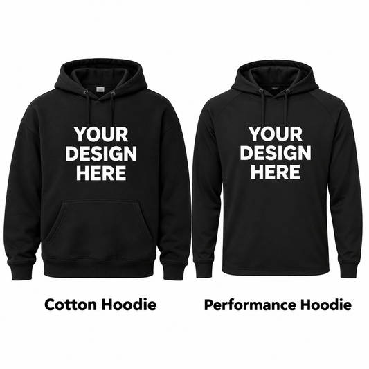 Custom hoodies — YOUR DESIGN HERE or YOUR LOGO HERE personalization example