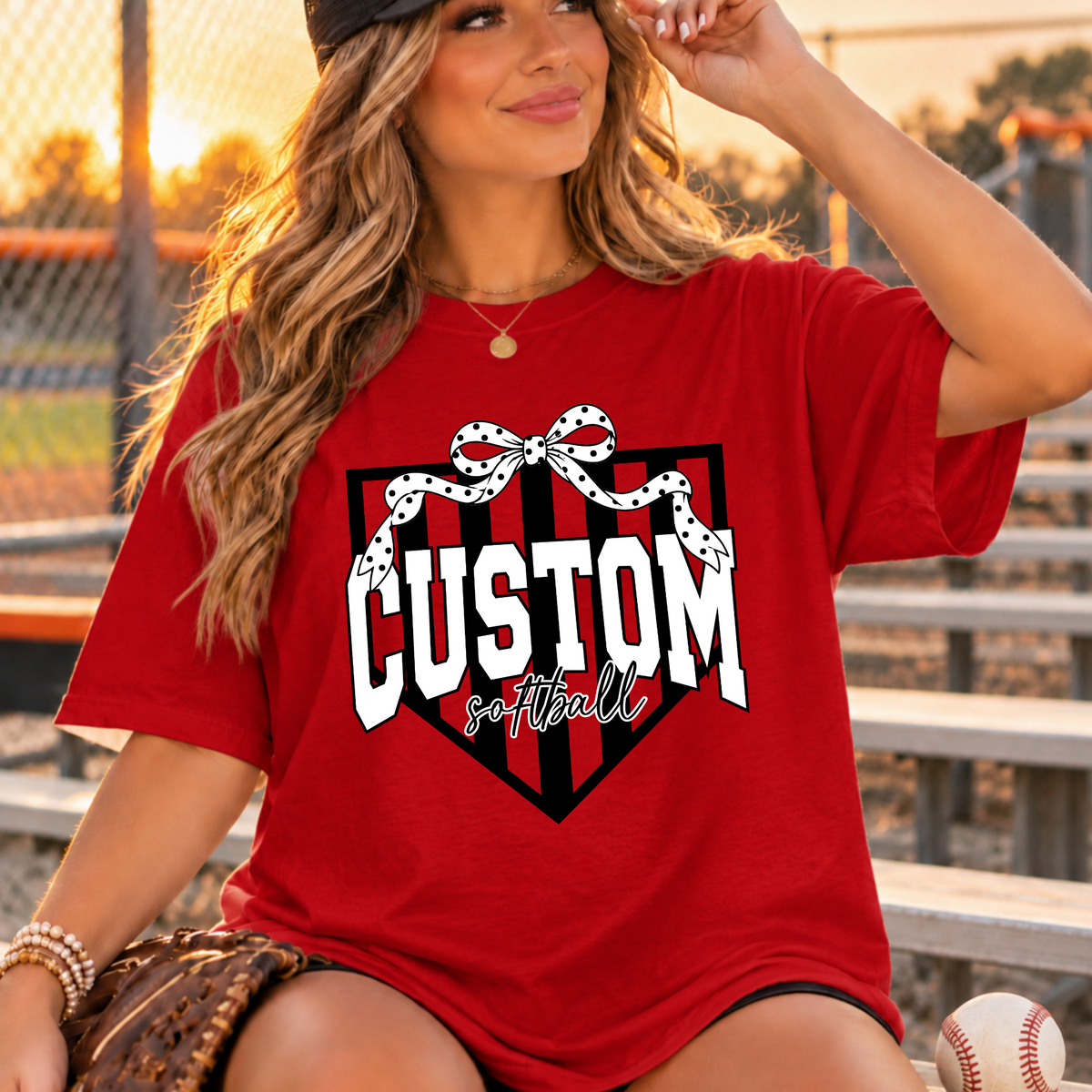 Custom softball striped homeplate with polka dot bow