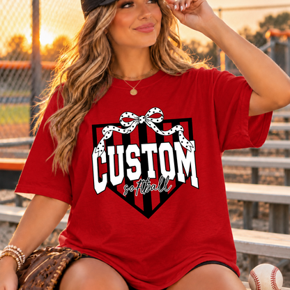 Custom softball striped homeplate with polka dot bow