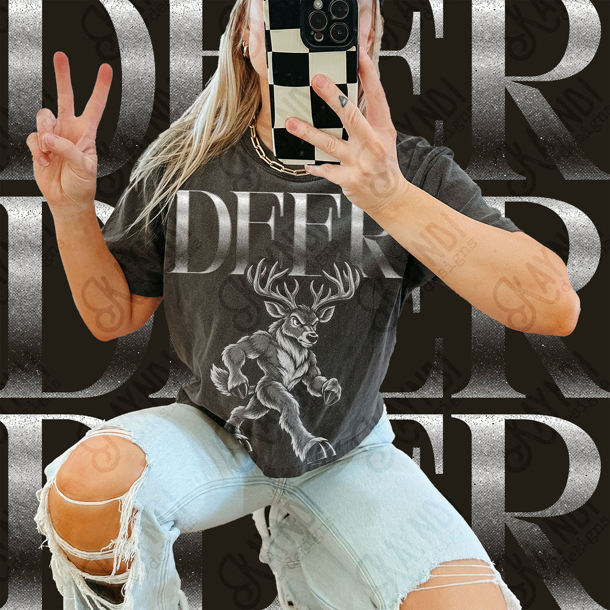 Halftone Deer Top design mockup