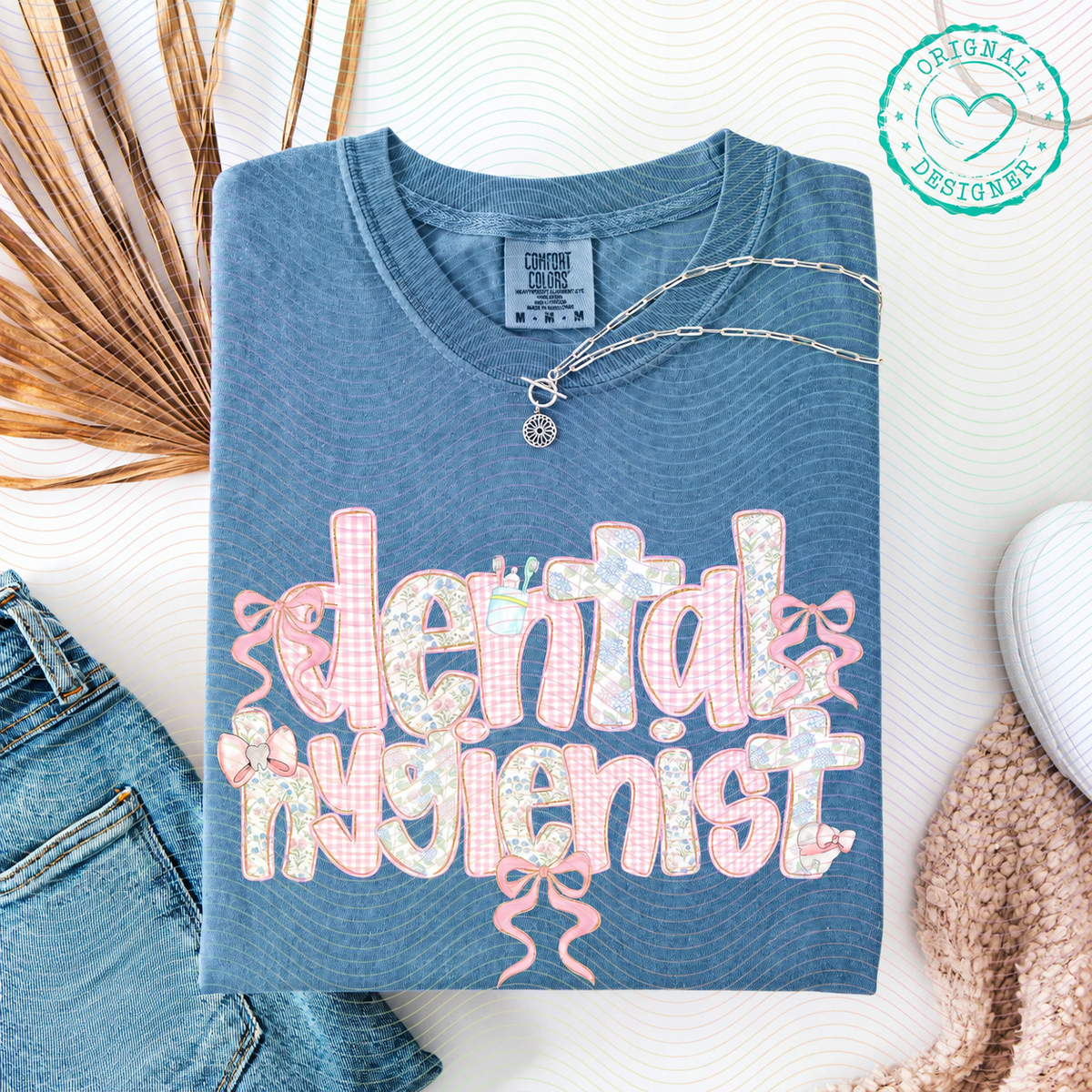 Dental Hygienist Floral & Gingham Bow Top