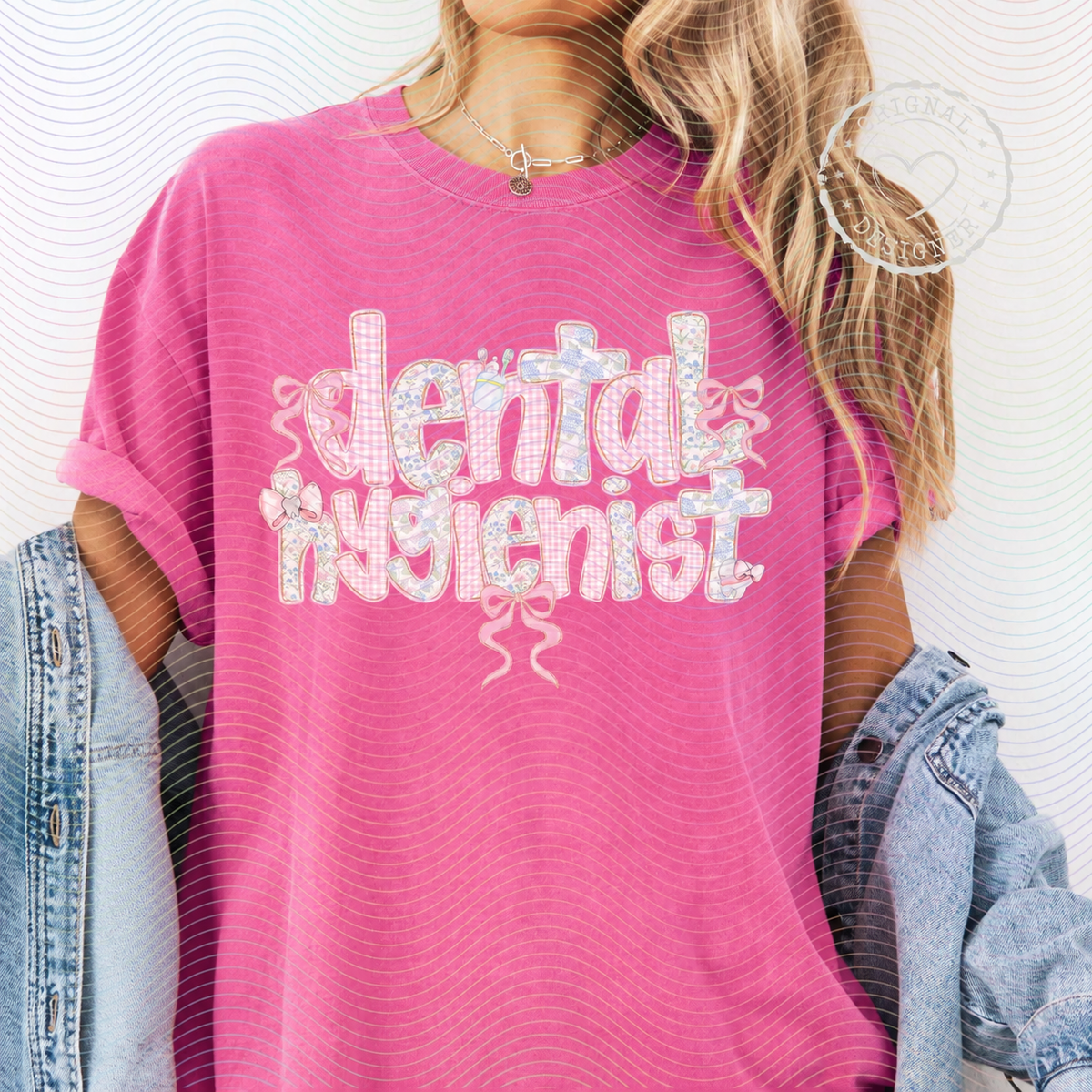 Dental Hygienist Floral & Gingham Bow Top