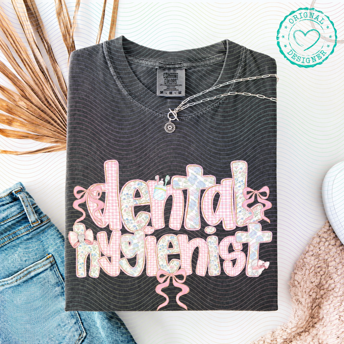 Dental Hygienist Floral & Gingham Bow Top