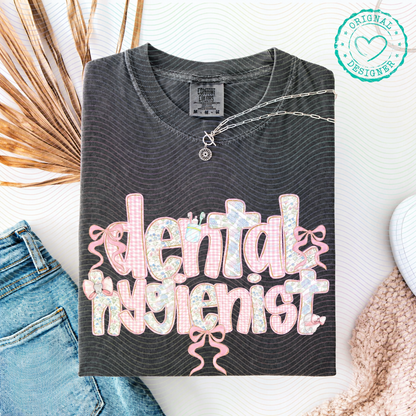 Dental Hygienist Floral & Gingham Bow Top