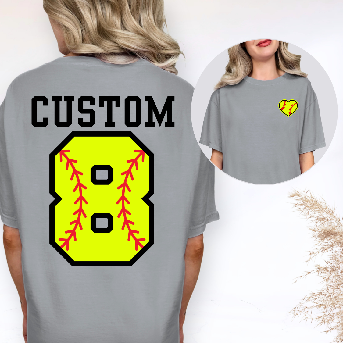 Custom Editable Softball Numbers And Heart Top — design example 1