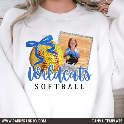 Custom Softball Faux Glitter Bow Photo Frame Top mockup showing the pictured apparel design.