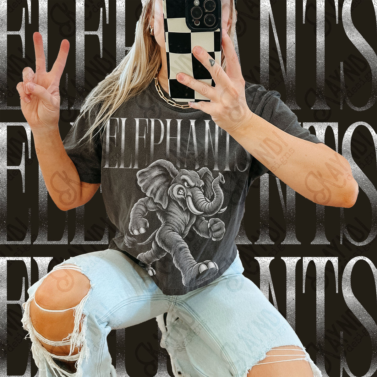 Halftone Elephants Top design mockup