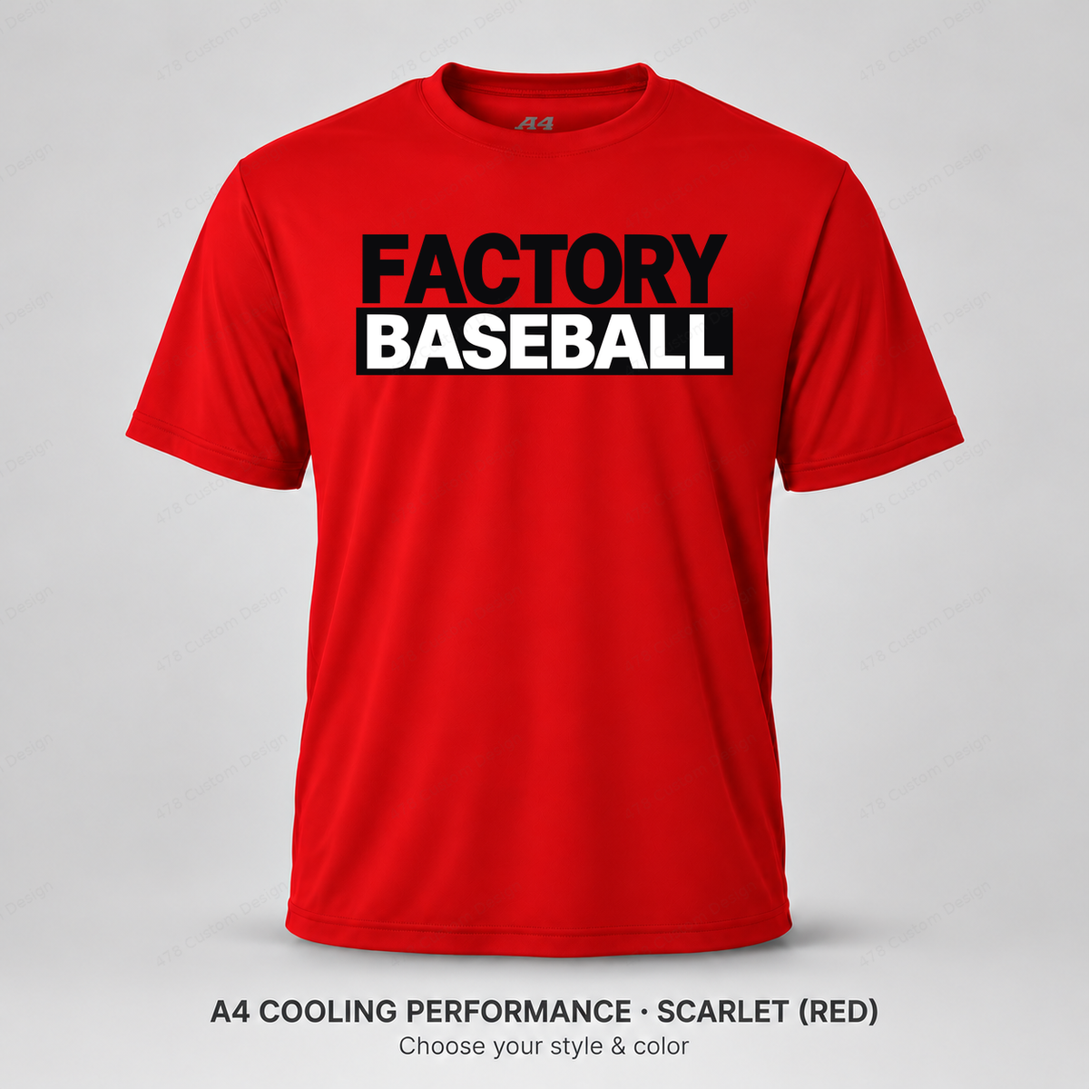 Factory Baseball — Bold Bar — A4 performance — Scarlet