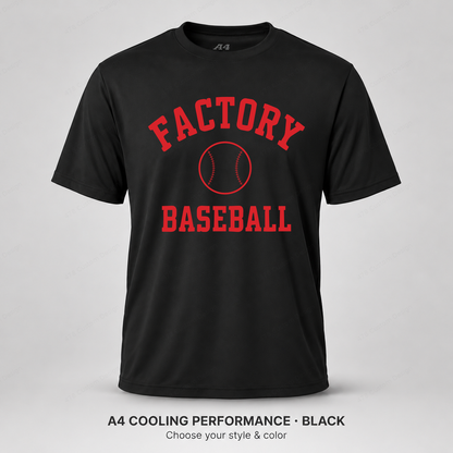 Factory Baseball collegiate arch — smaller ball and fine stitching — A4 performance — Black