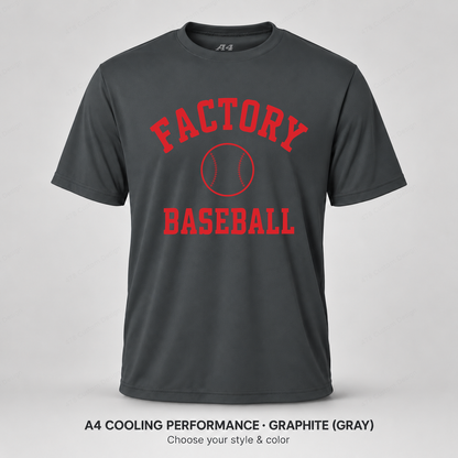 Factory Baseball collegiate arch — smaller ball and fine stitching — A4 performance — Graphite